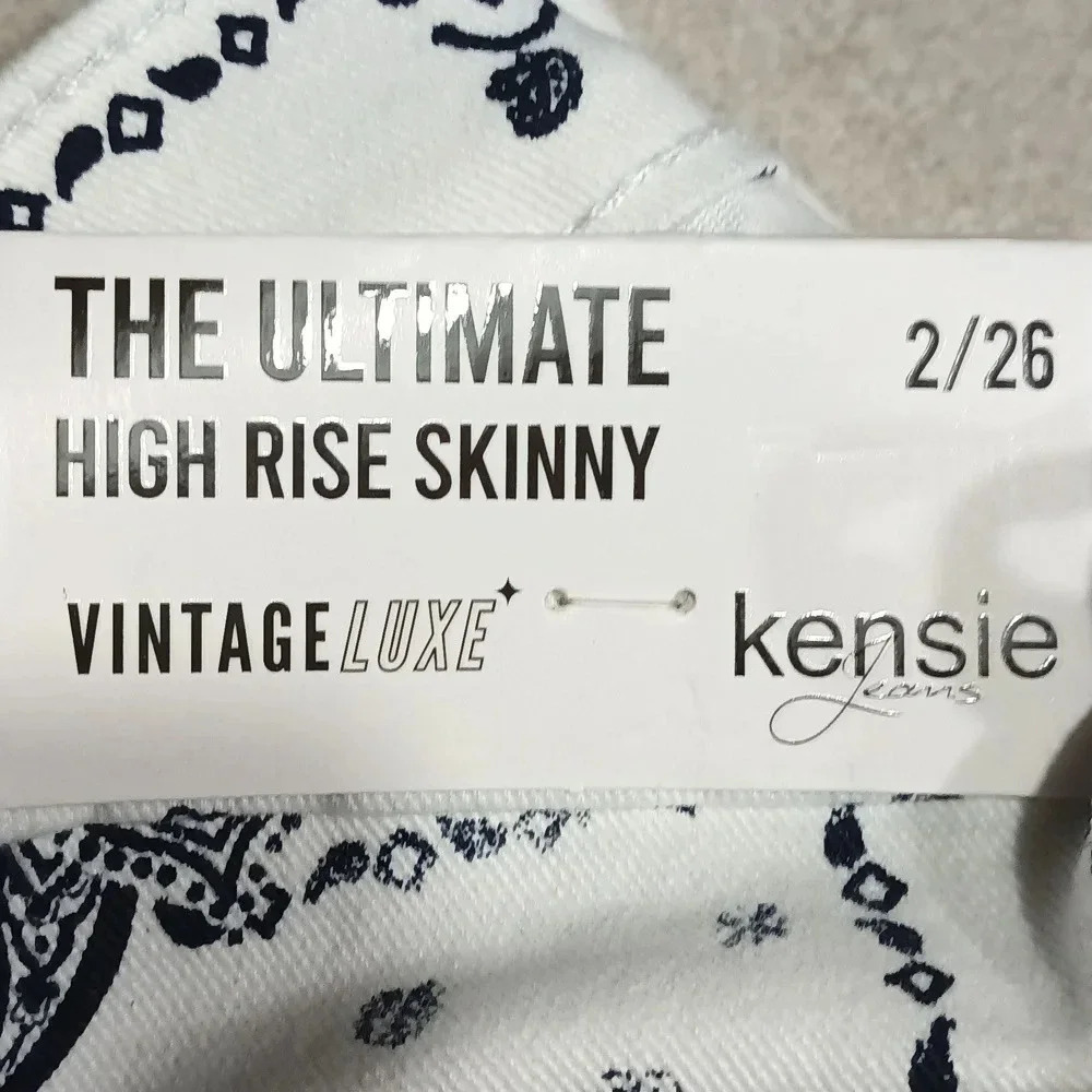 Kensie Jeans split raw hem high rise vintage luxe bandana white jean 2 - Picture 12 of 12